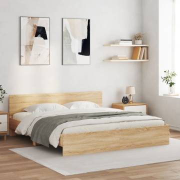 LED Bed Frame with Headboard - Sonoma Oak 200x200 cm