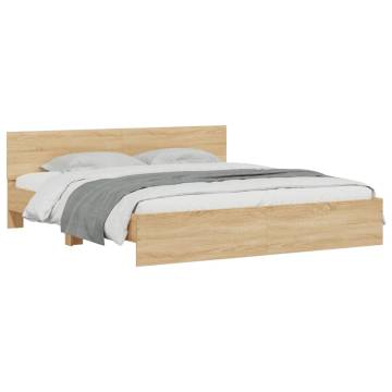 LED Bed Frame with Headboard - Sonoma Oak 200x200 cm