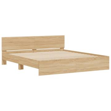 LED Bed Frame with Headboard - Sonoma Oak 200x200 cm