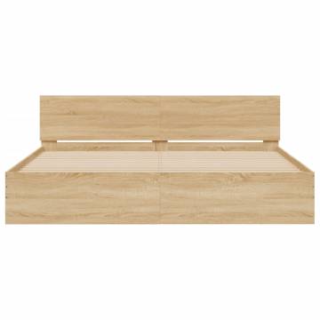 LED Bed Frame with Headboard - Sonoma Oak 200x200 cm