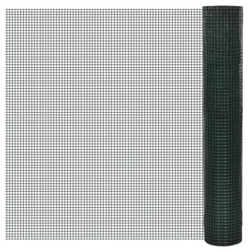 Galvanised PVC Coated Chicken Wire Fence - 25x1m Green