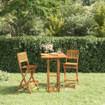 Folding Outdoor Bar Stools - 2 pcs Solid Acacia Wood