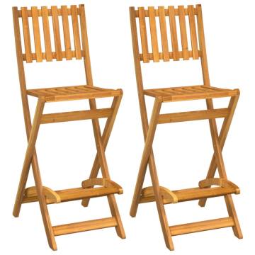 Folding Outdoor Bar Stools - 2 pcs Solid Acacia Wood