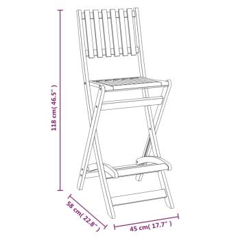 Folding Outdoor Bar Stools - 2 pcs Solid Acacia Wood