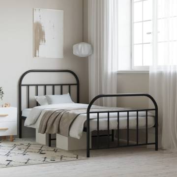 Elegant Metal Bed Frame with Headboard & Footboard - Black 100x190 cm