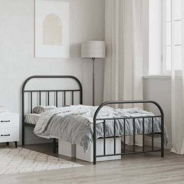 Elegant Metal Bed Frame with Headboard & Footboard - Black 100x190 cm