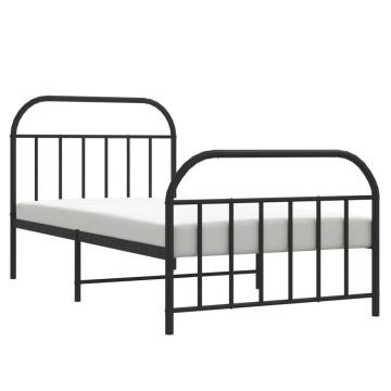 Elegant Metal Bed Frame with Headboard & Footboard - Black 100x190 cm