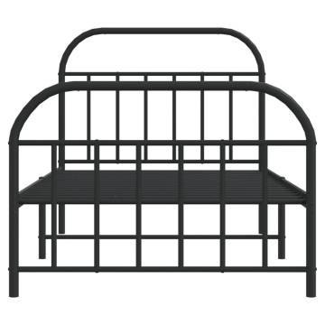 Elegant Metal Bed Frame with Headboard & Footboard - Black 100x190 cm