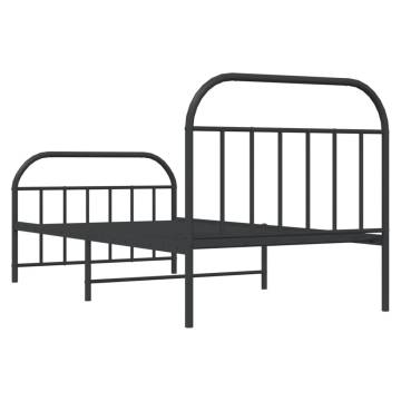 Elegant Metal Bed Frame with Headboard & Footboard - Black 100x190 cm