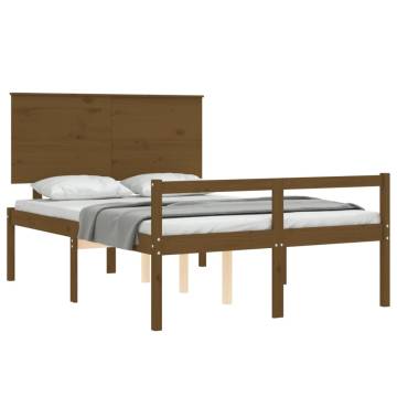 Honey Brown Double Bed Frame with Headboard - Solid Wood