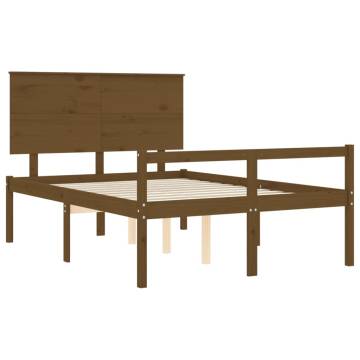 Honey Brown Double Bed Frame with Headboard - Solid Wood