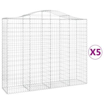 Arched Gabion Baskets - 5 pcs, Galvanised Iron - 200x50x160/180 cm