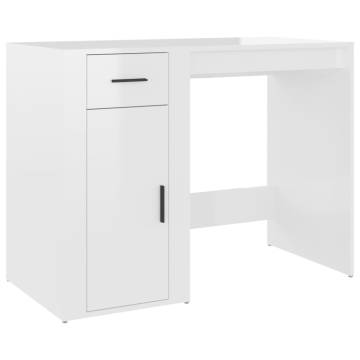 High Gloss White Desk - 100x49x75 cm - Modern Engineered Wood