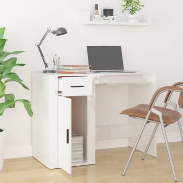 High Gloss White Desk - 100x49x75 cm - Modern Engineered Wood