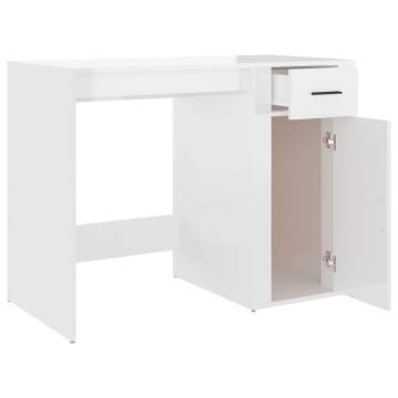 High Gloss White Desk - 100x49x75 cm - Modern Engineered Wood