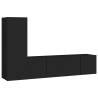 3 Piece Black Engineered Wood TV Cabinet Set - Stylish Storage