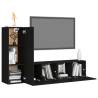 3 Piece Black Engineered Wood TV Cabinet Set - Stylish Storage