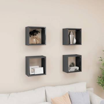 High Gloss Grey Wall Cube Shelves - 4 pcs Set | HipoMarket