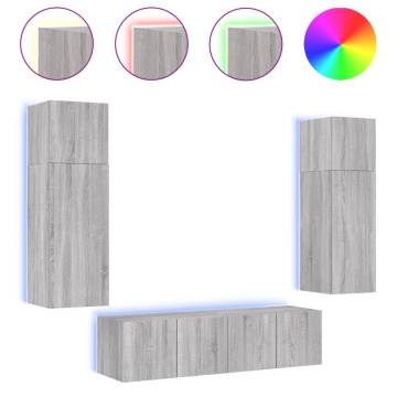 6 Piece TV Wall Units with LED - Grey Sonoma Wood