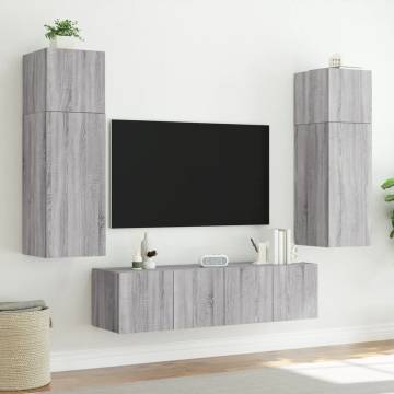 6 Piece TV Wall Units with LED - Grey Sonoma Wood