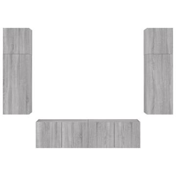 6 Piece TV Wall Units with LED - Grey Sonoma Wood