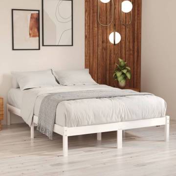 White Solid Wood Bed Frame 150x200 cm King Size | Hipo Market