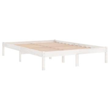 White Solid Wood Bed Frame 150x200 cm King Size | Hipo Market