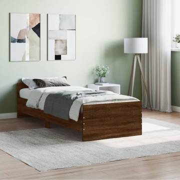 Brown Oak Bed Frame 75x190 cm | Small Single Engineered Wood