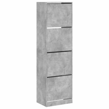 Shoe Cabinet with 4 Flip-Drawers - Concrete Grey 60x42x204 cm