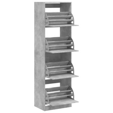 Shoe Cabinet with 4 Flip-Drawers - Concrete Grey 60x42x204 cm