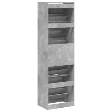 Shoe Cabinet with 4 Flip-Drawers - Concrete Grey 60x42x204 cm