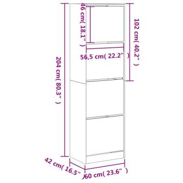 Shoe Cabinet with 4 Flip-Drawers - Concrete Grey 60x42x204 cm