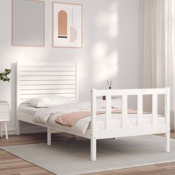 White Bed Frame with Headboard 100x200 cm - Solid Wood