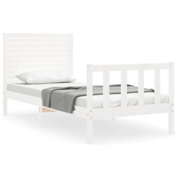 White Bed Frame with Headboard 100x200 cm - Solid Wood