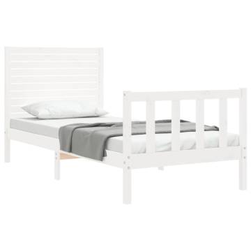 White Bed Frame with Headboard 100x200 cm - Solid Wood