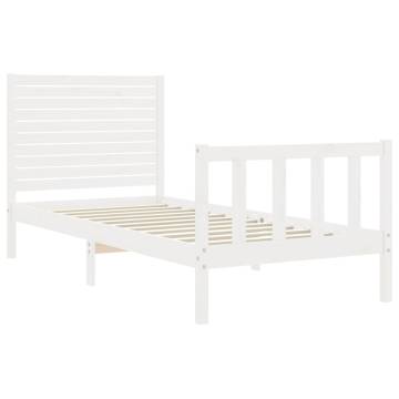 White Bed Frame with Headboard 100x200 cm - Solid Wood