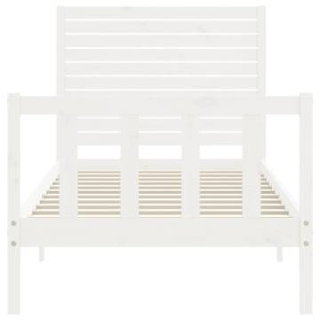 White Bed Frame with Headboard 100x200 cm - Solid Wood