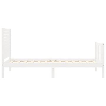 White Bed Frame with Headboard 100x200 cm - Solid Wood