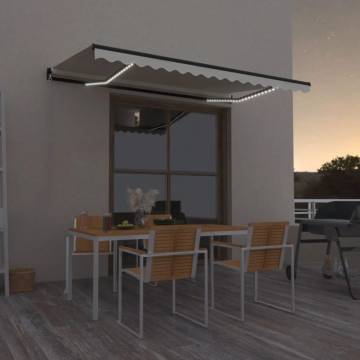 Manual Retractable Awning with LED - 450x300cm Cream