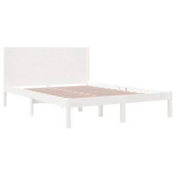 White Solid Wood Bed Frame 135x190 cm Double | HipoMarket