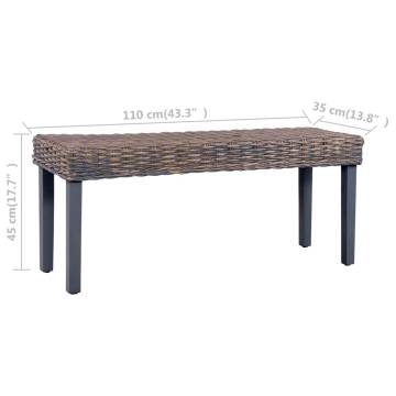 Stylish 110 cm Grey Kubu Rattan & Mango Wood Bench - HipoMarket