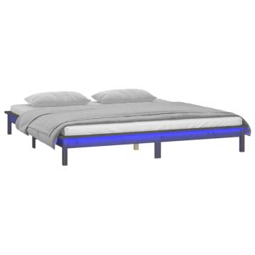 LED Bed Frame Grey 135x190 cm Double Solid Wood | HipoMarket