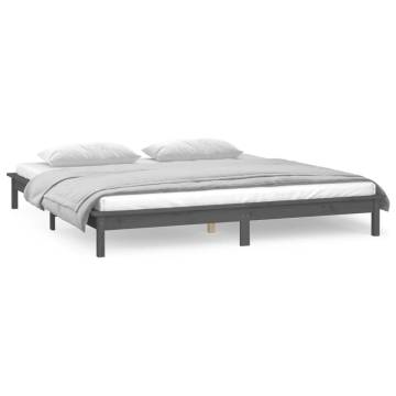 LED Bed Frame Grey 135x190 cm Double Solid Wood | HipoMarket