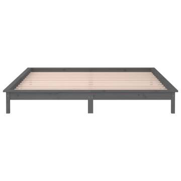 LED Bed Frame Grey 135x190 cm Double Solid Wood | HipoMarket