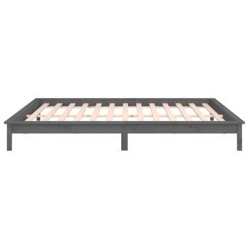 LED Bed Frame Grey 135x190 cm Double Solid Wood | HipoMarket