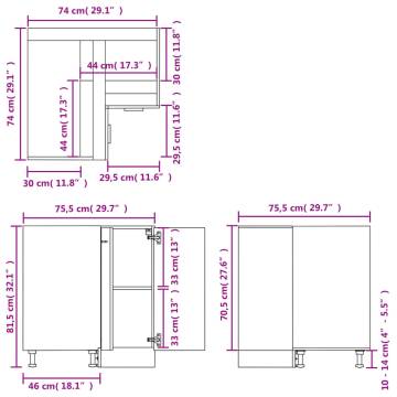 Corner Bottom Cabinet - Concrete Grey | 75.5x75.5 cm