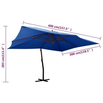 Cantilever Umbrella with Wooden Pole - Azure Blue 400x300 cm