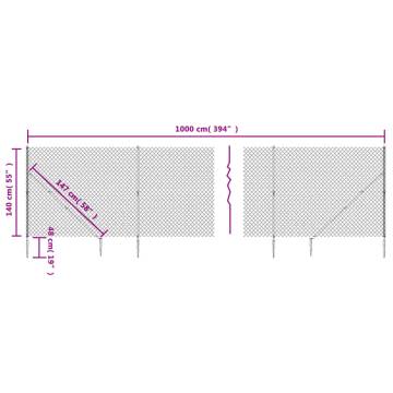 Chain Link Fence with Spike Anchors Anthracite - 1.4x10m