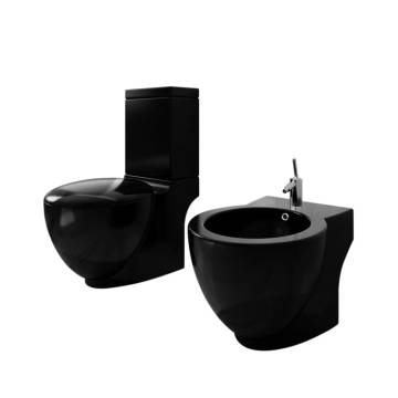 Stand Toilet & Bidet Set - Elegant Black Ceramic Design