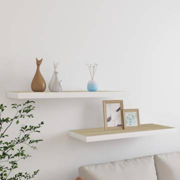 Floating Wall Shelves - Oak & White, Set of 2 | HipoMarket